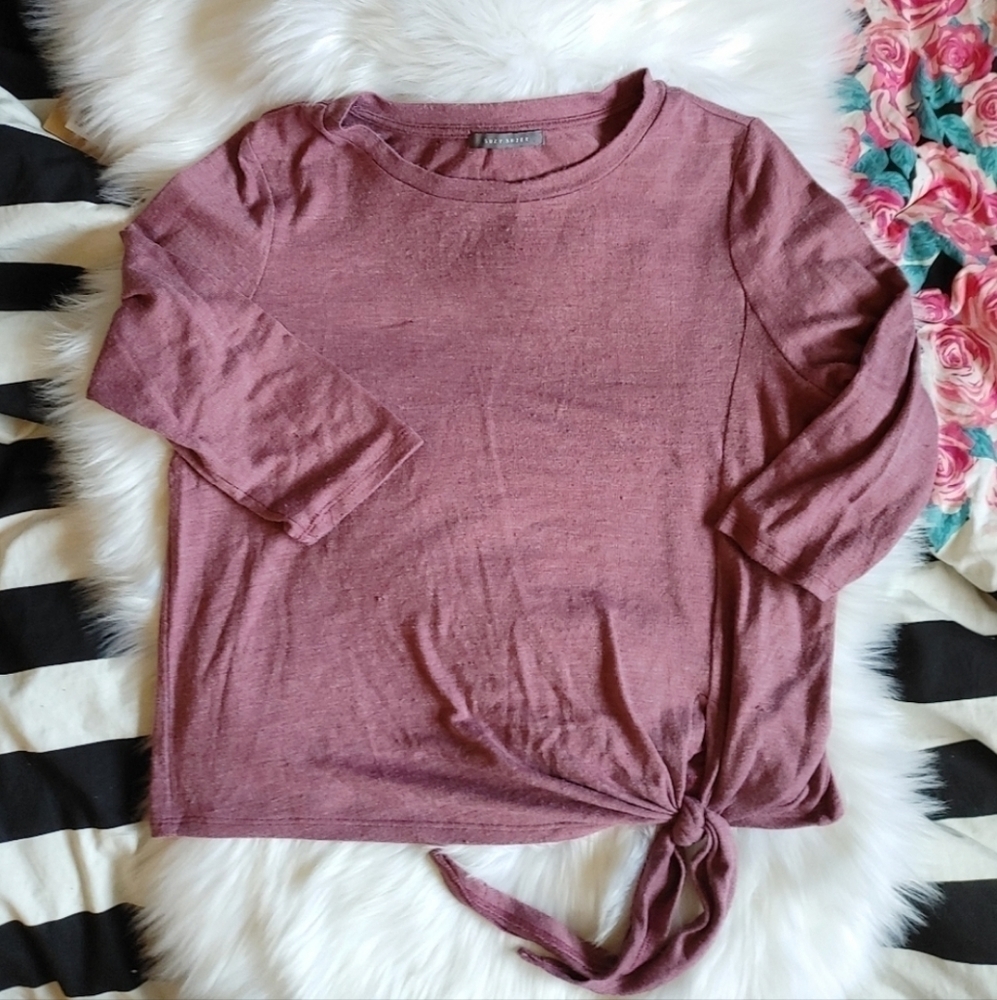 Suzy Shier 3/4 Sleeve Top Side Knot Shirt Size Large Dusty Pink Knot Top